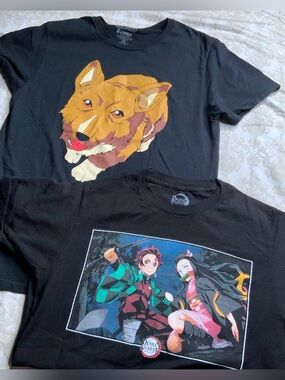 Anime T-Shirt Bundle, Demon Slayer Tanjiro & Nezuko + Corgi Graphic Tee S/M